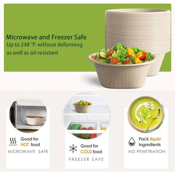 Anqtovp 48 fl. oz. Paper Compostable Disposable Bowls Heavy Duty Sugarcane Bamboo Microwave Safe (Set of 50) Brown Anqtovp 48 fl. oz. Paper Compostable Disposable Bowls Heavy Duty Sugarcane Bamboo Microwave Safe (Set of 50) Brown