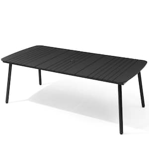 82.67 in. Rectangular Round Corner Aluminum Outdoor Patio Dining Table with Wood-Like Tabletop in Black