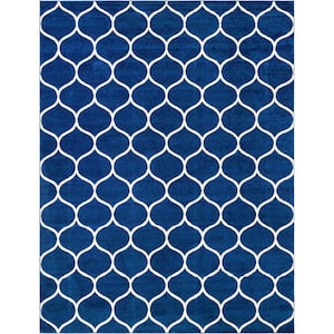 Trellis Frieze Rounded Navy Blue 10 ft. x 13 ft. Area Rug