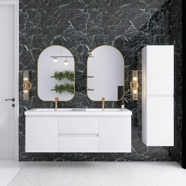 JimsMaison 60 in. W x 20 in. D x 23 in. H Bathroom Storage Wall Cabinet in White