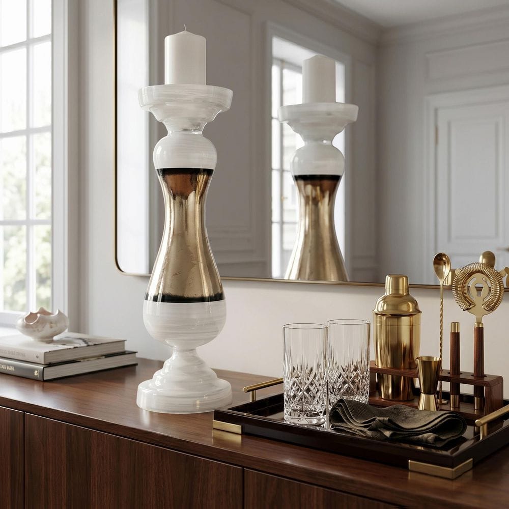 UPC 674012518626 product image for White 26 in. Glass Novelty Modern Striped Pillar Candle Holder | upcitemdb.com