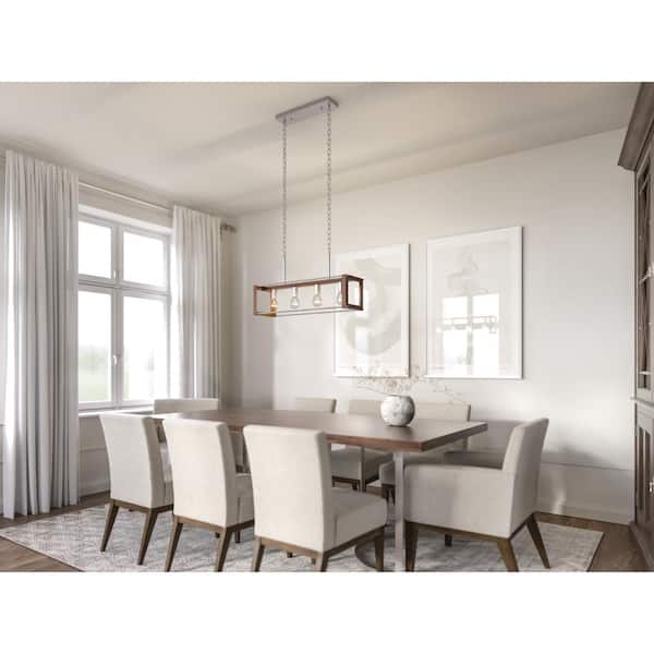 Chatwin 30.6 in. 4-Light Brushed Nickel with Auburn Stained Round Chandelier Display