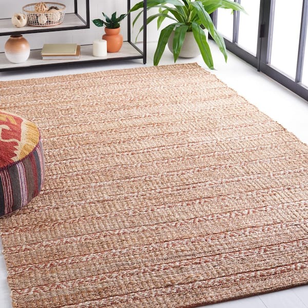 Natural Fiber Rust/Beige 9 ft. x 12 ft. Striped Woven Area Rug