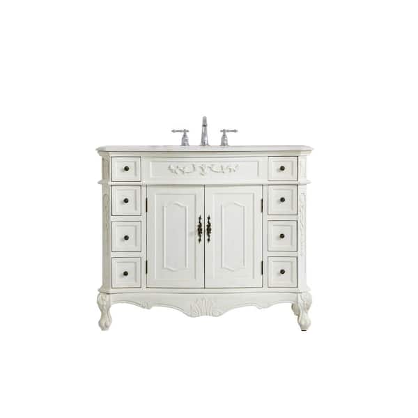 Unbranded Simply Living 42 in. W x 21 in. D x 36 in. H Bath Vanity in Antique White with White And Brown Vein Marble Top