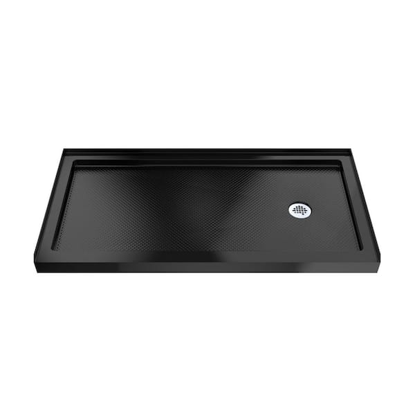 SlimLine 60 in. L x 36 in. W Alcove Rectangular Black Shower Pan Base with 2 in. Round Right Drain in Chrome