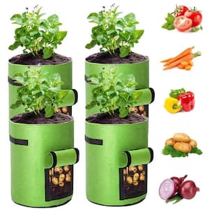 11.8 in. Dia x 13.8 in. H 7 Gal. Green Non-Woven Fabric Patio Grow Bags for Potato, Tomato, Vegetable, Fruit (4-Pack)