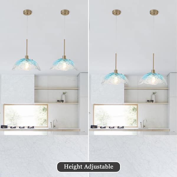 ADSENSTY 60 -Watt 1-Light Light Blue Pendant Light with Glass Shade,  Hanging Vintage Ceiling Light Fixture HD-1-BRLB-D7005