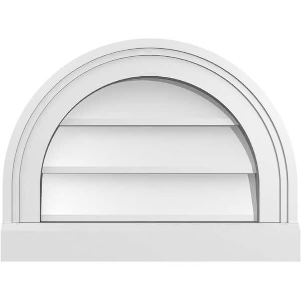 Ekena Millwork 16 in. x 12 in. Round Top White PVC Paintable Gable Louver Vent Non-Functional