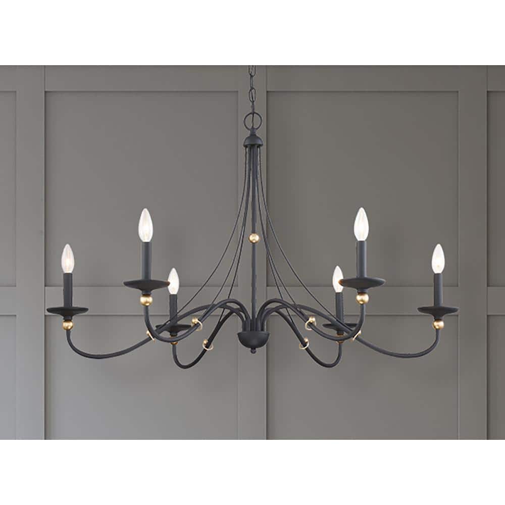 Sand Coal and Gold 40" Steel Taper Candle Chandelier