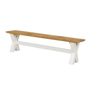 Brown and White Dining Bench Backless with X Leg Trestle Base 68.9 in.