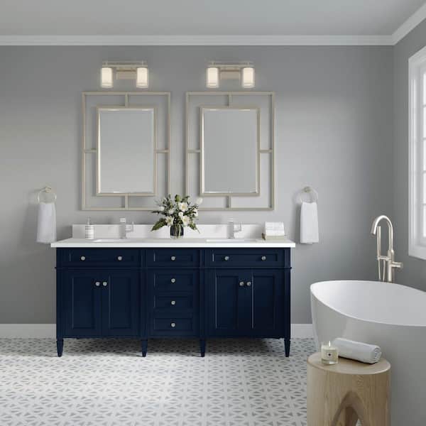 James Martin Vanities Brittany 72.0 in. W x 23.5 in. D x 34.0 in. H Double Bathroom Vanity in Victory Blue with White Zeus Quartz Top