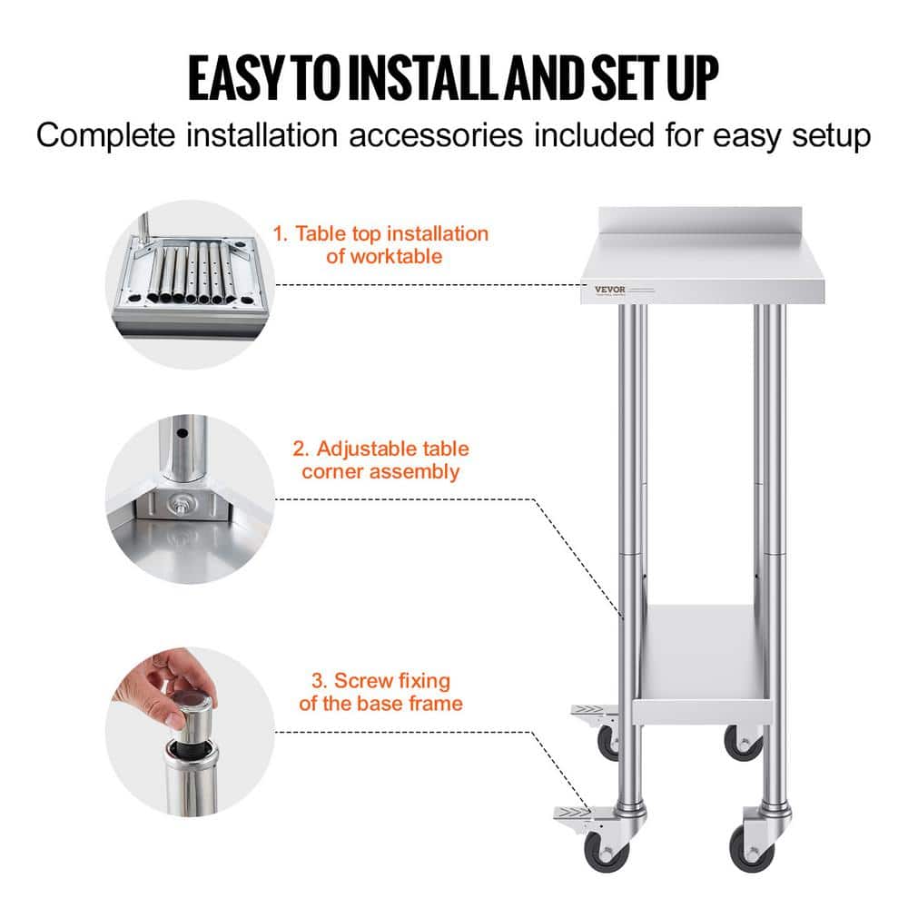 Stainless Steel Adjustable Height Kitchen Cart with Casters