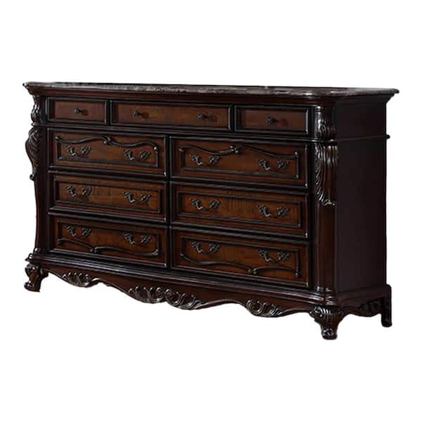 Benjara Cherry Brown and Black 9-Drawers 70.5 in. Dresser