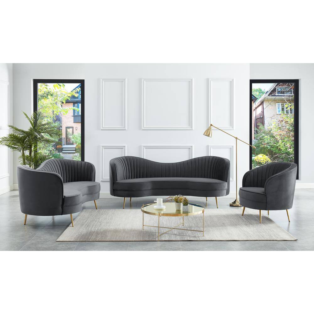Wallace Modern Gray Velvet Accent Chair with Metallic Base