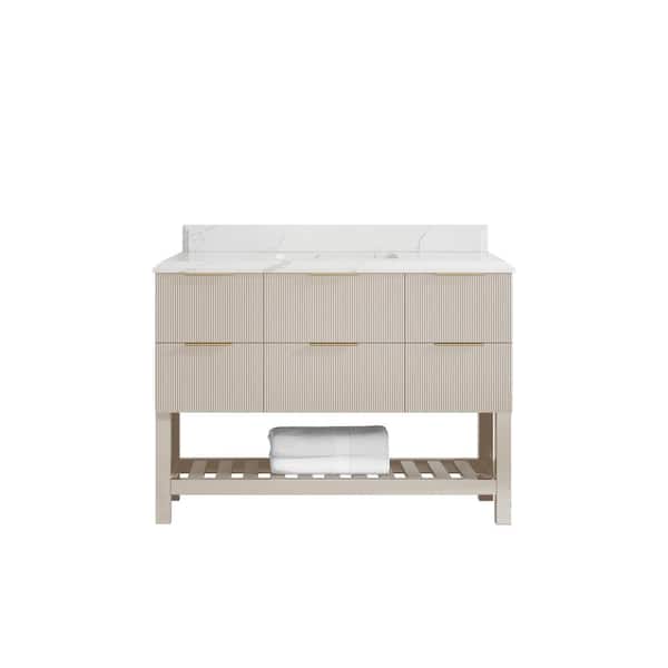 Willow Collections Catalina 48 in. Single Sink Freestanding Fine Grain Bath Vanity with Calacatta Laza Qt. Top Unassembled