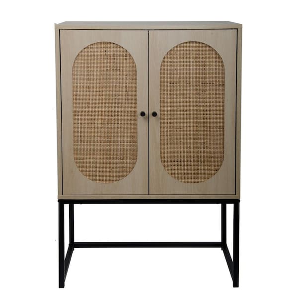 Donason Natural Rattan Cabinet with 2 Door and Built-in Adjustable Shelf
