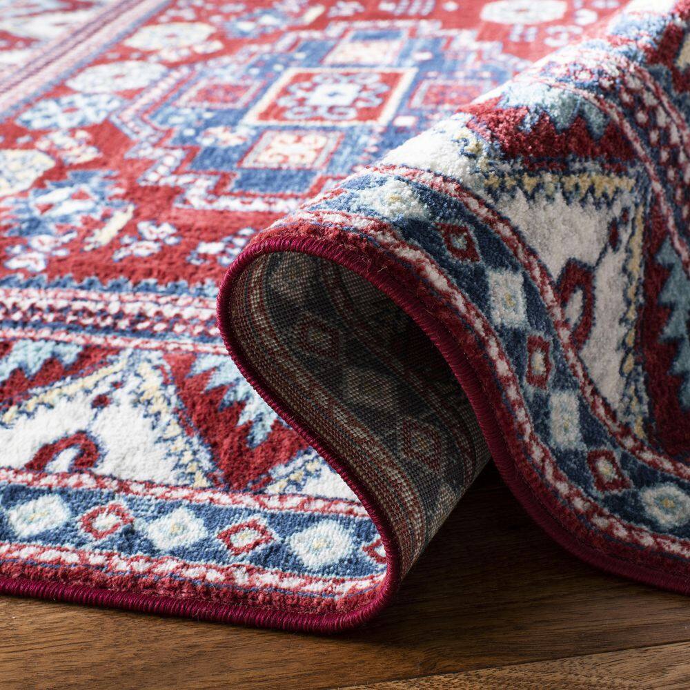 Kazak Red and Blue 4' x 6' Synthetic Area Rug