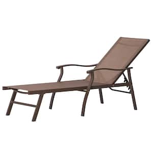 Classic Brown 1-Piece Metal Adjustable Outdoor Chaise Lounge