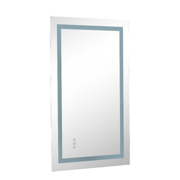Tradrou White 24 in. W x 32 in. H LED Rectangle Metal Framed Wall Mirror