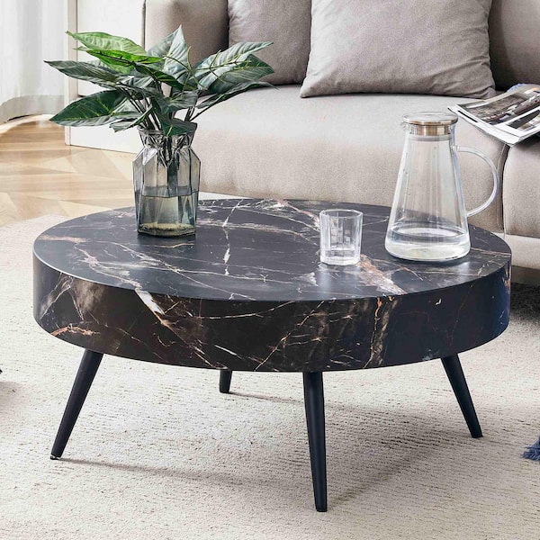 Polibi 31.5 in. Black Round MDF Coffee Table