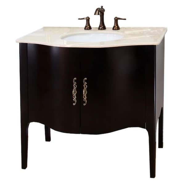 Bellaterra Home Chateau 36 in. W x 22 in. D x 36 in. H Single Sink Vanity Espresso with Cream Marble Top