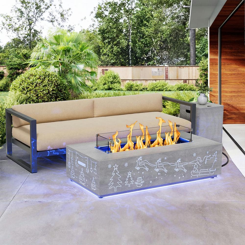 eVita 42 in. 50,000 BTU Rectangle Outdoor Propane Gas Fire Pit Table in Gray with RGB Light