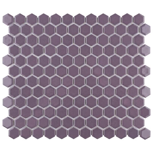Merola Tile Metro 1 in. Hex Glossy Purple 10-1/4 in. x 11-7/8 in. Porcelain Mosaic Tile (8.6 sq. ft./Case)