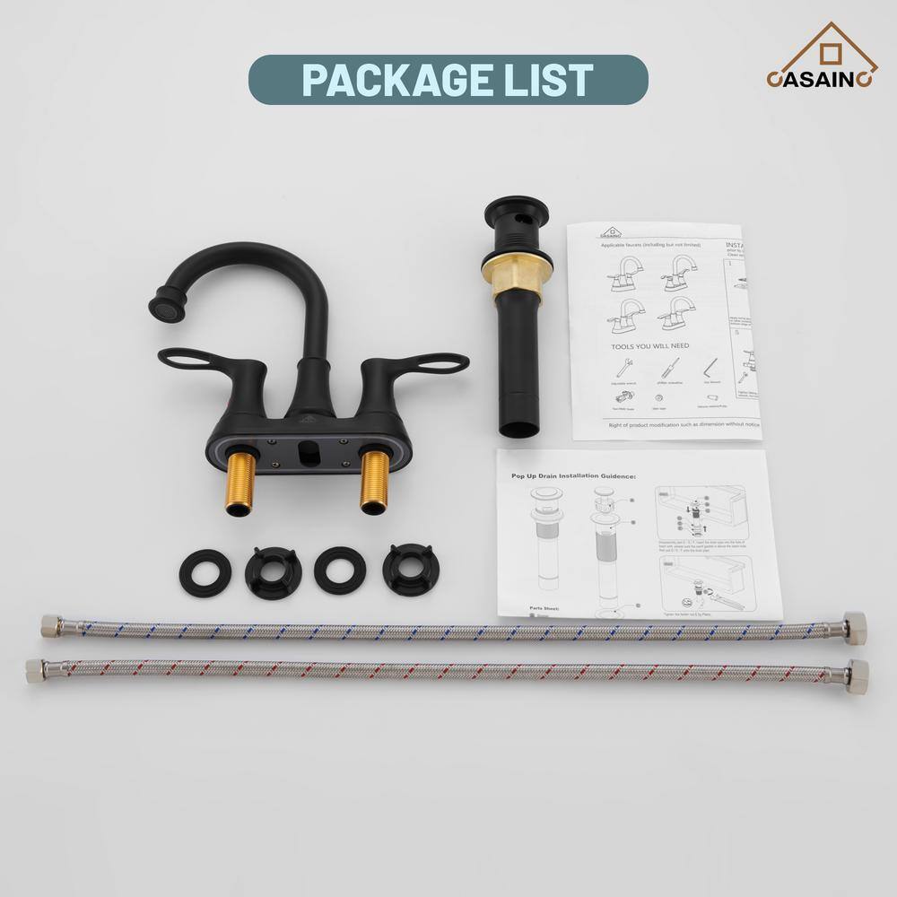 Matte Black Stainless Steel 4-Inch Centerset Bathroom Faucet with Drain Kit