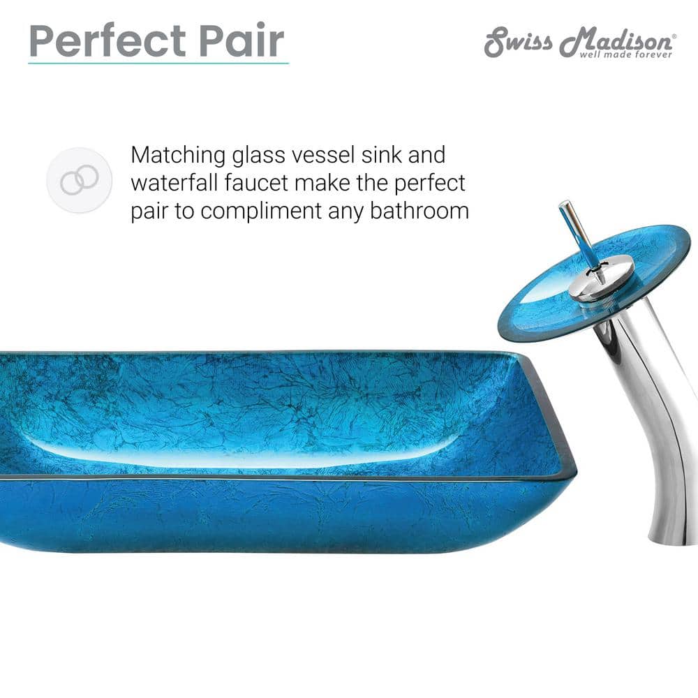 Cascade Ocean Blue Rectangular Glass Vessel Sink with Faucet