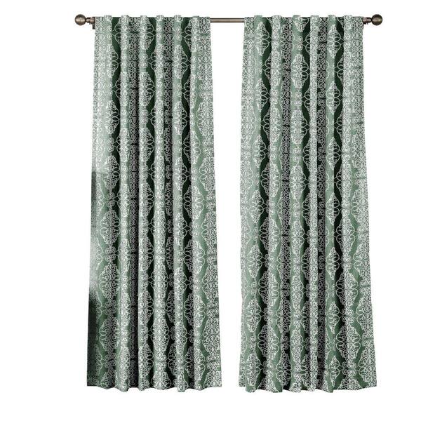 Window Elements Semi-Opaque Addison Printed Cotton Blend 84 in. L Rod Pocket and Back Tabs Curtain Panel Pair Harbor (Set of 2)