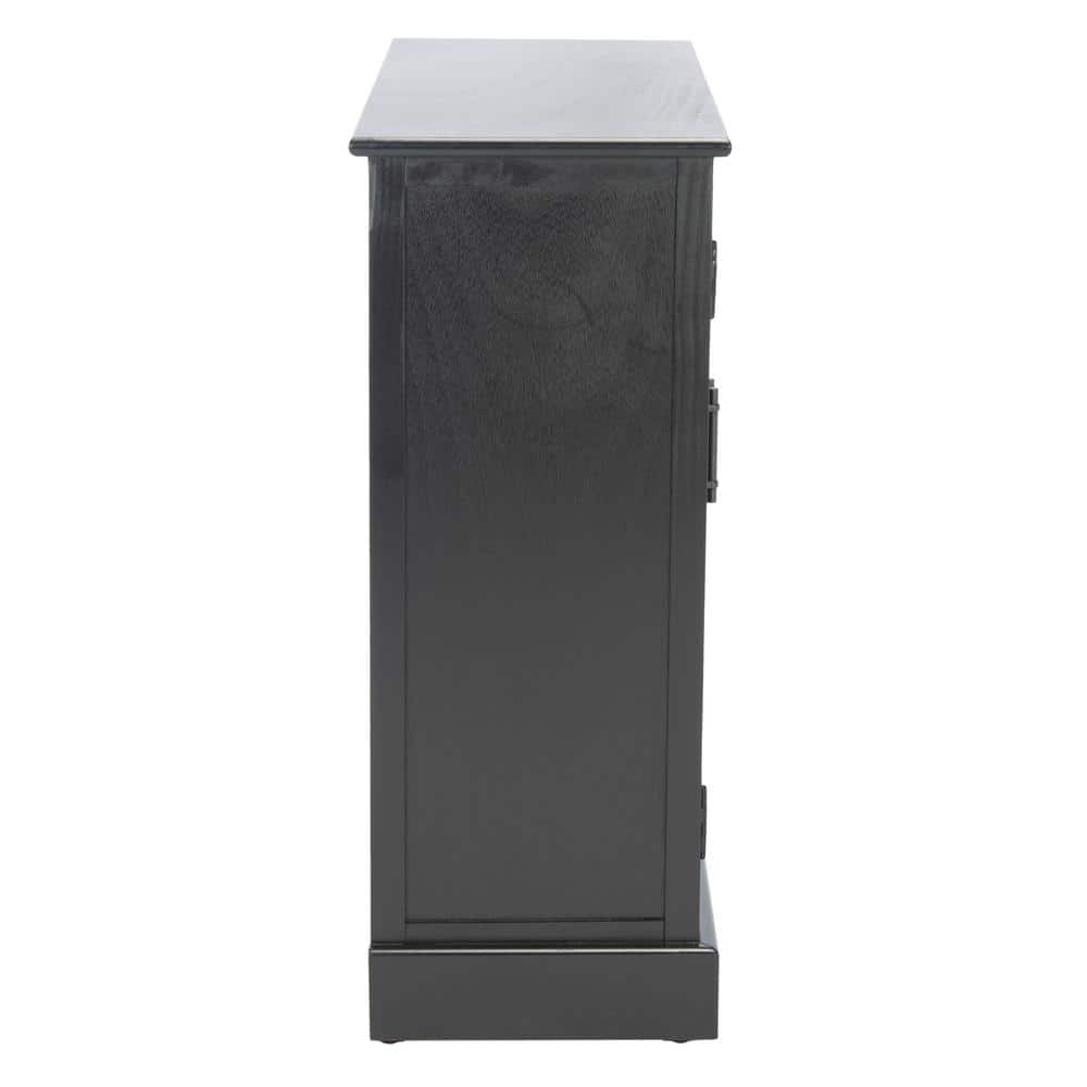 Black Wood and Metal Herringbone Storage Accent Cabinet