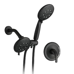 6-Spray Patterns with 2.5 GPM 5 in. Wall Mount High Pressure Round Dual Shower Heads in Matte Black (Valve Included)