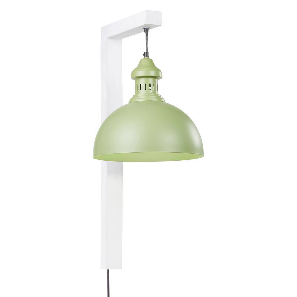 Green and White Industrial Plug-In Wall Sconce with Metal Dome Shade