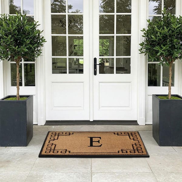 A1HC Natural Coir & Rubber Doormat, Black/Beige, 30 in. x 48 in., Thick & Non-Slip Durable Monogrammed E Door Mat