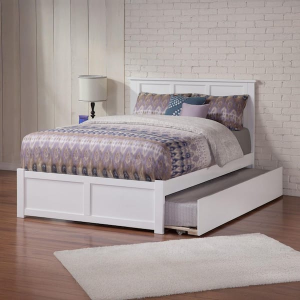 Madison White Solid Wood Frame King Platform Bed with Twin XL Trundle and Footboard