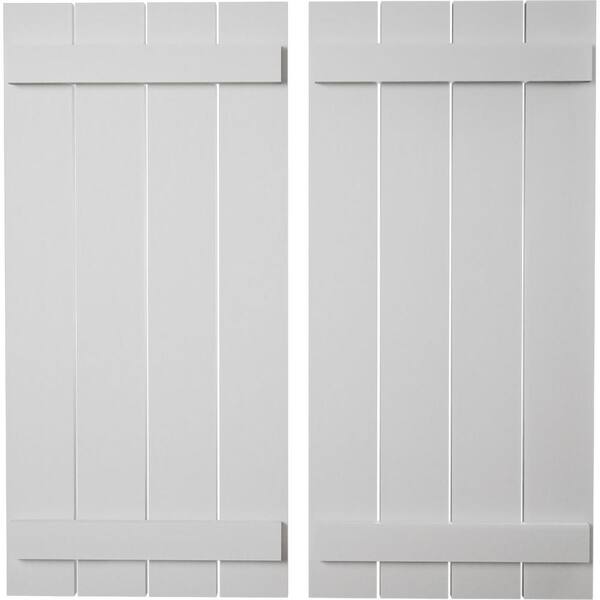Ekena Millwork 23.5 in. x 24 in. Timberthane Polyurethane 4-Board Spaced Board-n-Batten Smooth Faux Wood Shutters Pair