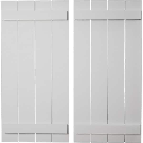 Ekena Millwork 23.5 in. x 32 in. Timberthane Polyurethane 4-Board Spaced Board-n-Batten Smooth Faux Wood Shutters Pair