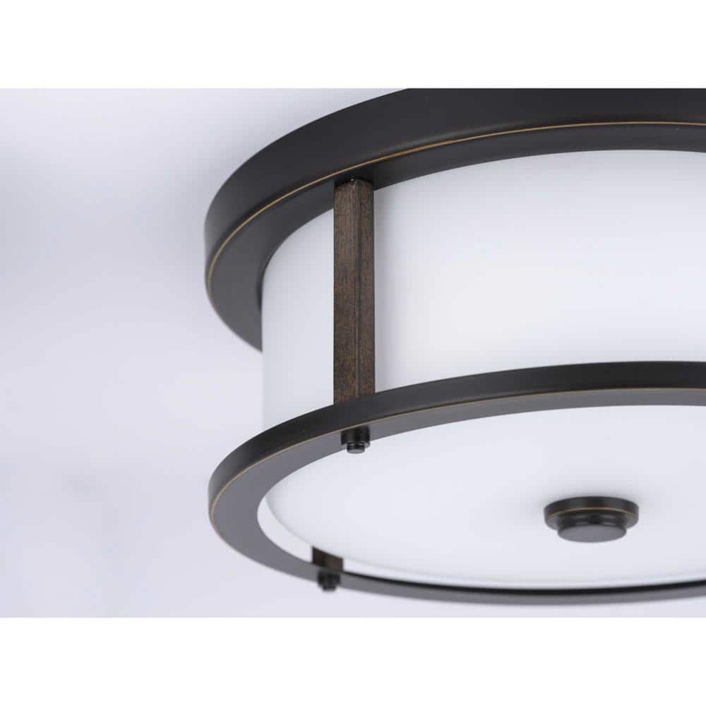 Antique Bronze 13" Flush Mount with Etched Glass Shade