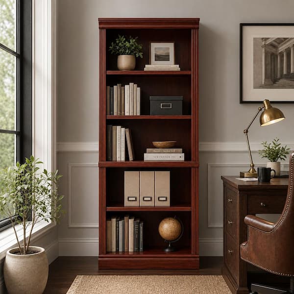 71 in. Tall Espresso Wood 5-Shelf Standard Bookcase with Interior Shelves, Storage for Living Room, Bedroom
