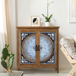 33.8 in. Blue Floral Classic Accent Storage Cabinet with Wood Frame