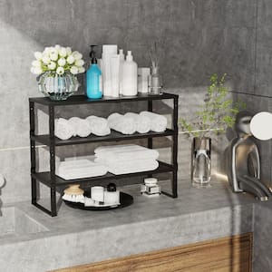 16.6 in. to 26.5 in. Expandable Black Spice Rack, Kitchen Organizer, Stackable Metal Pantry Storage for Countertop