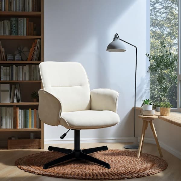 Homy Casa Thomasina Fabric Modern Upholstered Swivel Office Chair Ergonomic Adjustable Height Task Chair in Beige with Arms