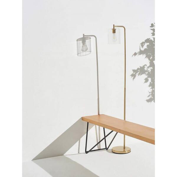 Brass Industrial Led Floor Lamp, Edison Bulb Lamp With Glass Shade