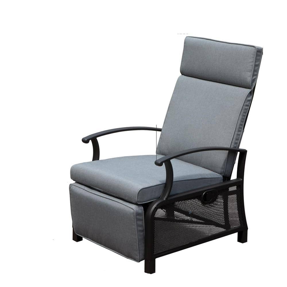 Outdoor Metal Lounge Chair, Patio Adjustable Recliner Chair with Flip Table