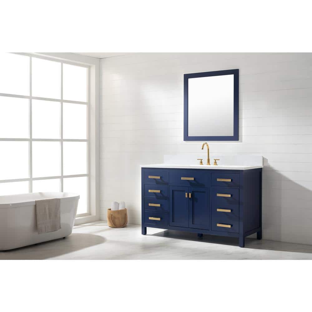 Valentino 54" Blue Birch Single Sink Vanity with Marble Top