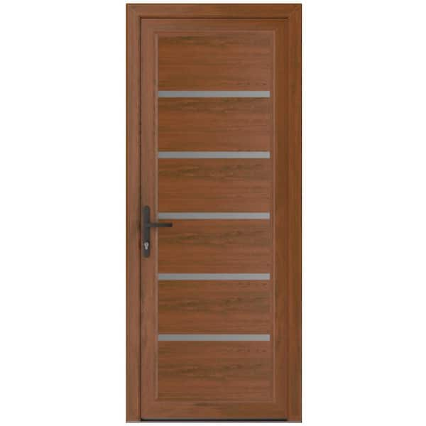 32 in. x 80 in. Right-hand/Inswing Frosted Glass Walnut Steel Prehung Front Door with Hardware