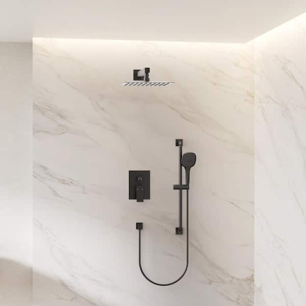 2-Spray Wall-Mounted Rain Shower System with 10 in. Shower Head, Handheld Shower, Valve in Matte Black