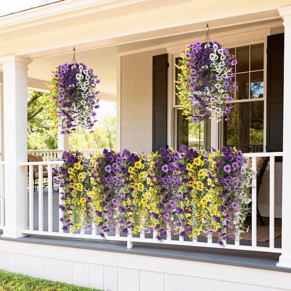 UUDULY Purple Yellow White Artificial Hanging Pansy Flowers