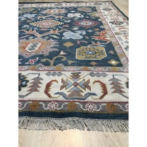 Charcoal Hand Knotted Wool Traditional Colorful Oushak Classic Rug, 6' x 9', Area Rug