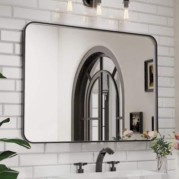 48 in. W x 36 in. H Rectangular Aluminum Framed Wall Bathroom Vanity Mirror in Black